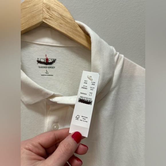 NWT! J. Crew Tall ivory sueded cotton polo shirt. Men’s Large. $49 - Picture 4 of 7
